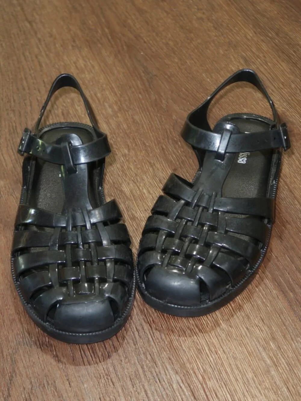 Girls Mini Melissa Solid Black Woven Jelly Strappy Summer Sandals sz 1Y 1 Youth